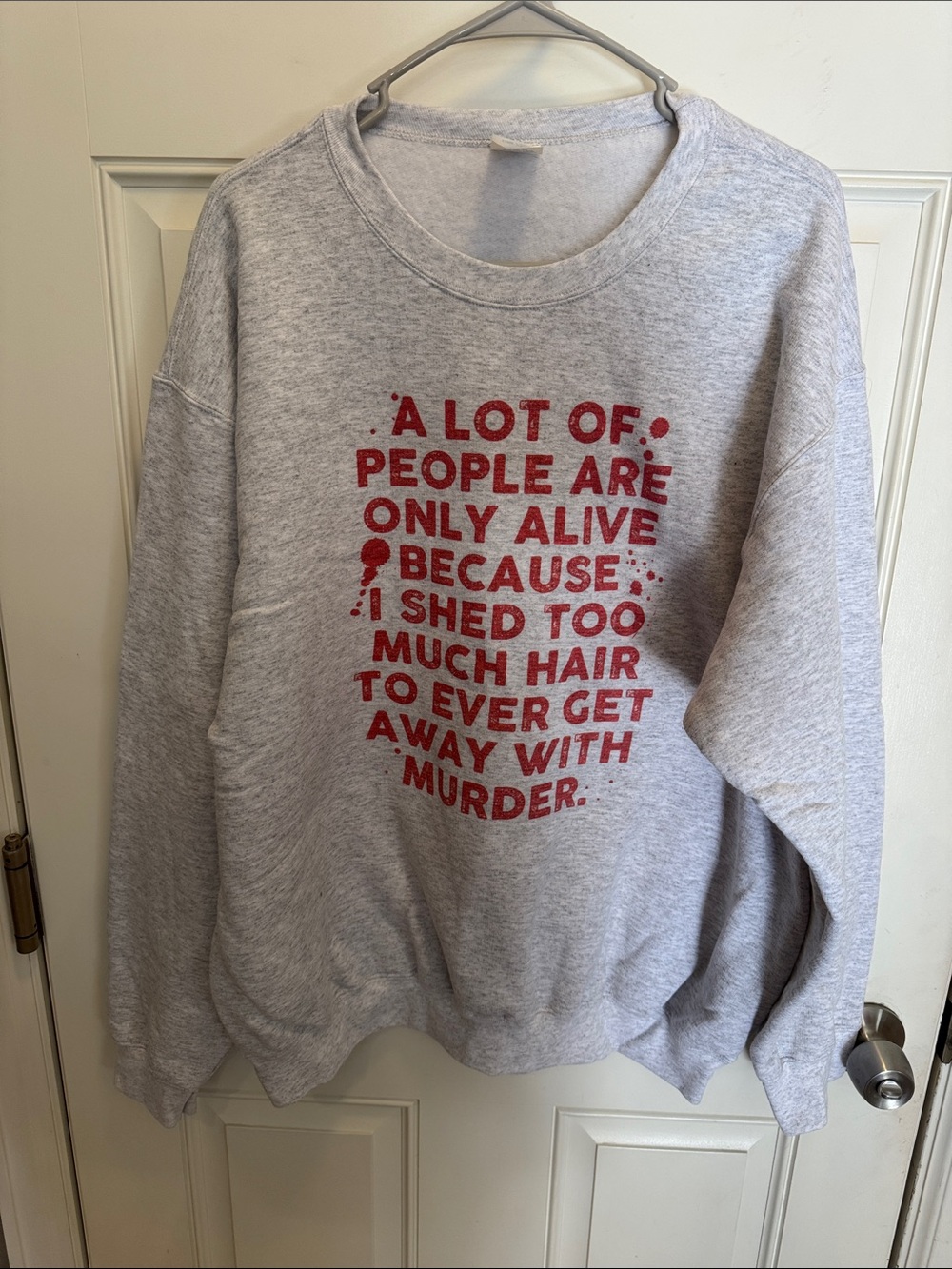 Port and Company Gray Crewneck with Red Quote Graphic
